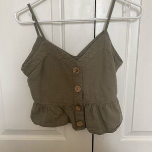 Green button up crop top